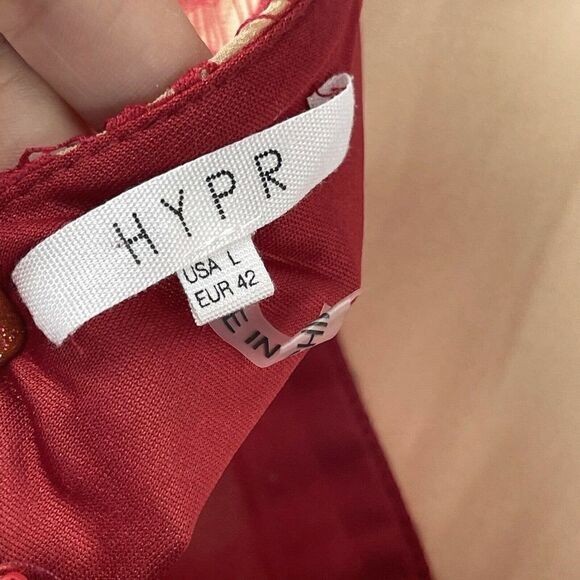 Red Lace Illusion Dress Womens Size Large 3/4 Sleeve Shift Holiday Cocktail Wear - Picture 6 of 7